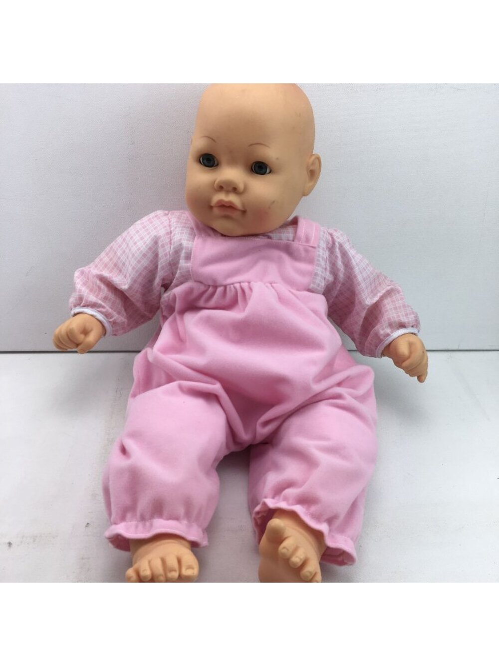 Cititoy Baby Doll Pink Overalls Plaid Shirt 200116” Soft Body Pre-Owned